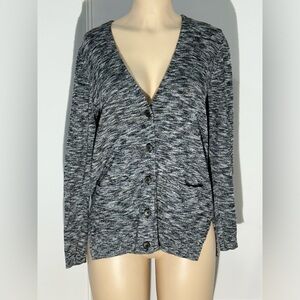 Madewell Women's Black Gray Heather Knit Button Front Cardigan Pockets, Large